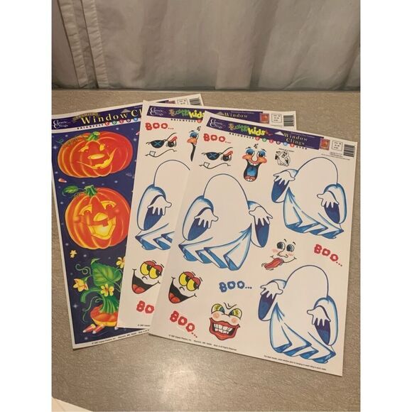 Halloween Window Clings Vintage Ghost Jack O Lantern Lot of Unused 3 Sheets 1997 - Picture 1 of 6